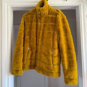 INC International concepts mustard yellow faux fur jacket size medium